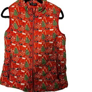 Fuinloth Puffy Vest VTG Christmas Vest  Size Extra Small XS Red Christmas Tree